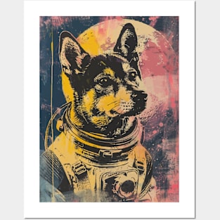 Vintage and vivid pomsky dog astronaut portrait Posters and Art
